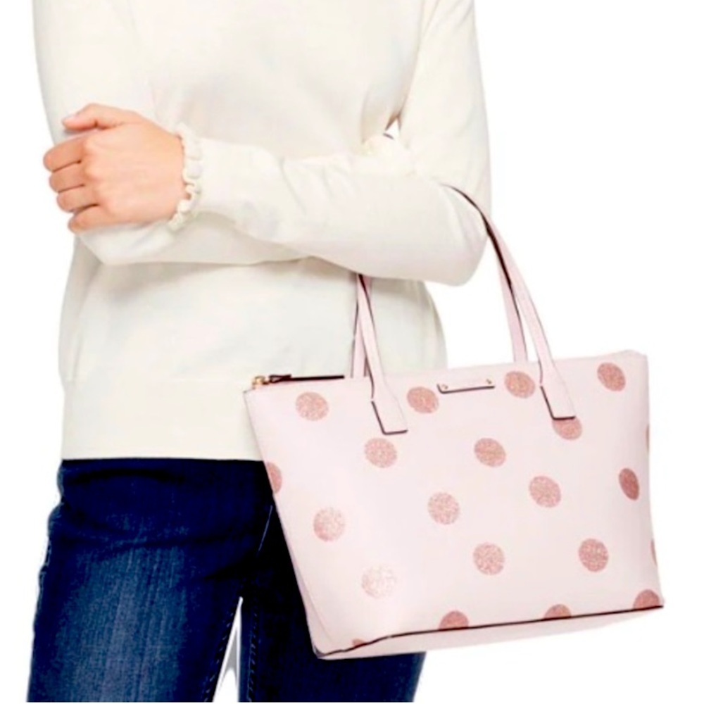 Kate Spade Haven Lane Hani Plum Dawn Glitter Polka Dots Tote